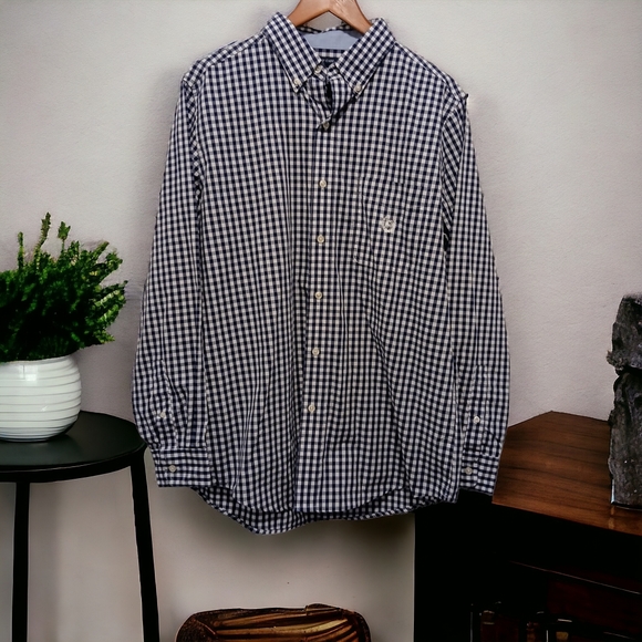CHAPS Men's M Navy Blue Checked Long Sleeve Button Down Casual Shirt - Picture 1 of 8